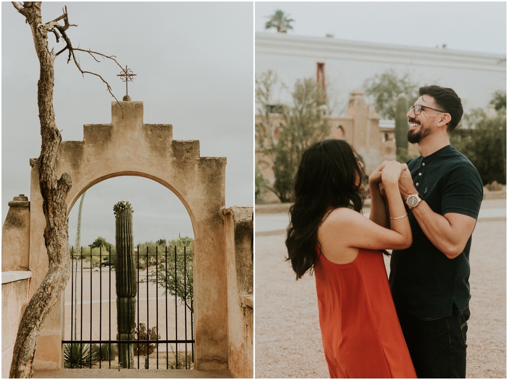 Engagement Session at San Xavier Mission photographed by Arizona Destination Wedding and Elopement Photographer Sue Ellen Aguirre